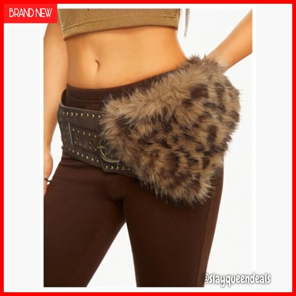 Faux Fur Leopard Print Wide Waist Tie Belt Western Cowgirl Style main image 4